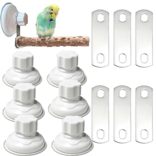 6 Pack Suction Cup Accessory Sets for Brid Perches Brid Stand Sticks Stand Toy Wood Platform for Parrot Parakeet Cockatiel Budgie Suction Cup for Window Bath Shower Car Travel Wall Outdoor Indoor
