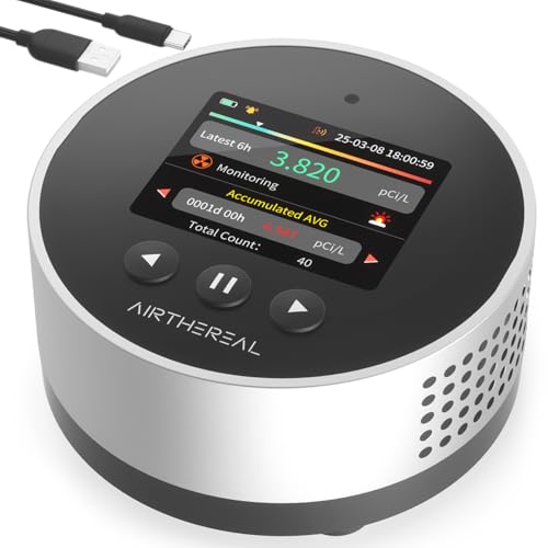 Airthereal Détecteur de radon, portable, écran couleur LCD, alarme sonore et visuelle, surveillance à domicile
