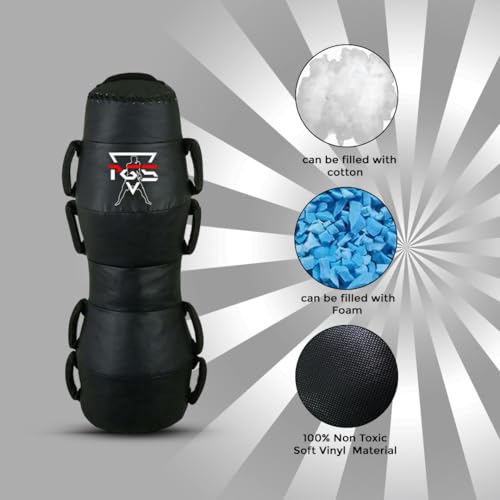PGS Grappling Dummy with Handles, MMA Floor Punching Bag, Ground and Pound Training Throwing Striving BJJ MMA Punching Dummy Strong Vinyl Material for Pro Training - UNFILLED (Black, 120 CM)
