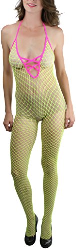 Image of ToBeInStyle Women's Bodystocking Crotchless Peek-A-Boo Fishnet Lace Bodysuit