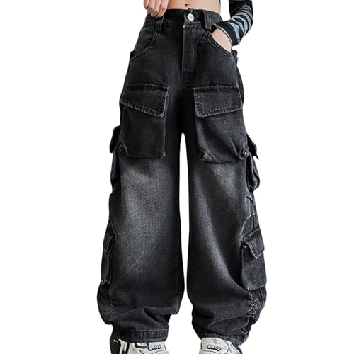 Girls Teens Denim Cargo Pants High Waist Floor Length Streetwear Y2k Baggy Wide Leg Jeans with 5 Pockets3