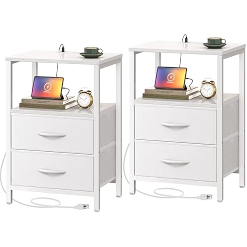 Huuger Nightstands Set of 2, End Tables with Charging Station, Side Table