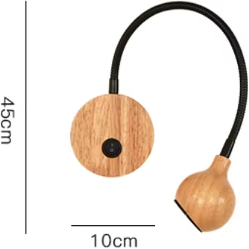 Nowoczesna drewniana lampa ścienna z diodami LED i przełącznikiem gałkowym, 3 W, do sypialni, na stolik nocny, lampka do czytania, oświetlenie wewnętrzne z regulowanym kierunkiem (czarna linia