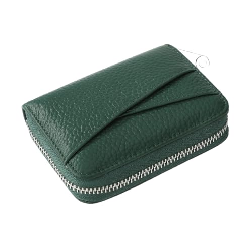 Japanese RFID Zippered Genuine Leather Accordion Wallet – Multi‑Card Slot Coin Pouch, Anti‑Skimming, Large Capacity, 11.5 x 8.5 x 2.5 cm, Black, Navy, Red, and More(Darkgreen) - Main Image