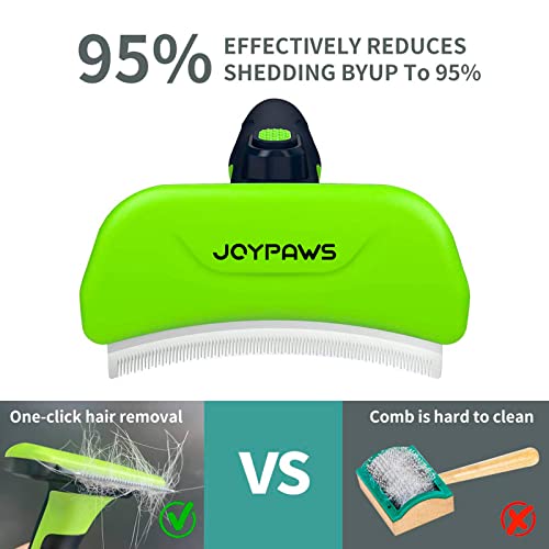 JOYPAWS Pet Grooming Brush for Dogs and Cats, Green, Effectively Reduces Shedding by Up to 95%, Self-Cleaning, Long or Short Hair Remover for Medium Dogs & Cats
