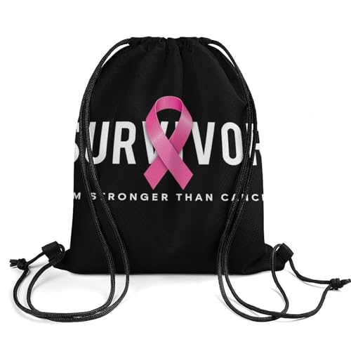 Breathable Drawstring Backpack, Breast Cancer Survivor Pink Ribbon Black Unisex Fashion Waterproof Large Capacity Draw String Bag, Reusable Sackpack with Sturdy Cord for Daily Use2