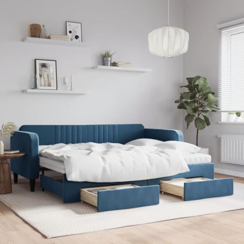 Gecheer Sofá Cama 2 en 1 con Cama Nido: Azul, 223 x 90 x 75 cm, Terciopelo, Madera, Metal