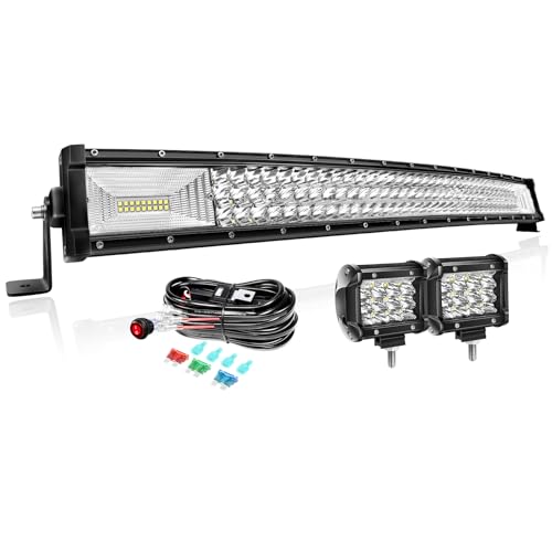 Barre LED PICAA 32 Pouces 405W - Triple Rangée Incurvée - Support Magnétique - Pour 4x4, SUV, Camion
