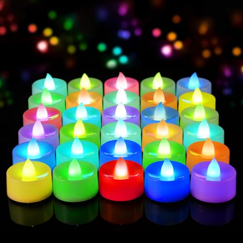 Image of Amagic 30 Pcs Multi Color Changing Tea Lights Battery Operated, 7-Color Changing LED Holiday Candles, 200+ Hours Long Lasting Fake Candle for Halloween, Pumpkin, Ofrenda, Christmas, Party, Home Decor