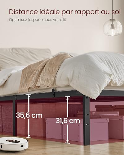 Cadre de Lit Métal 160x200 Noir 454 kg VASAGLE