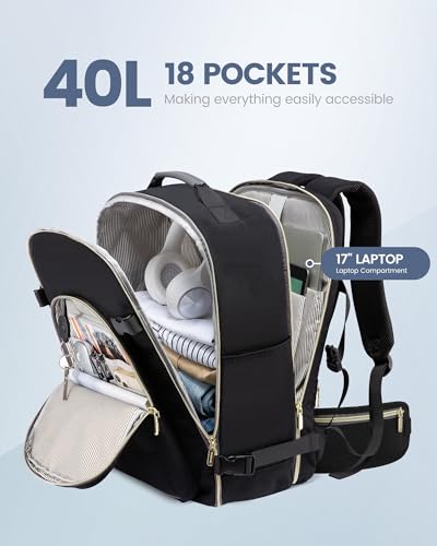 Image of LOVEVOOK 40L Travel Backpack with Waist Strap,Flight Approved Carry on Backpack,Waterproof Personal Item Travel Bag,TSA Carry on Luggage Suitcase Travel Essentials,Gifts for Women & Men,fit 17 inch Laptop