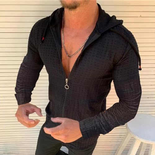 Trendy Hoodies for Men Long Sleeve Hoodie Summer Full Zip-Up Swiss Dot Drawstring Hooded Cardigan Tops Beach T Shirts2