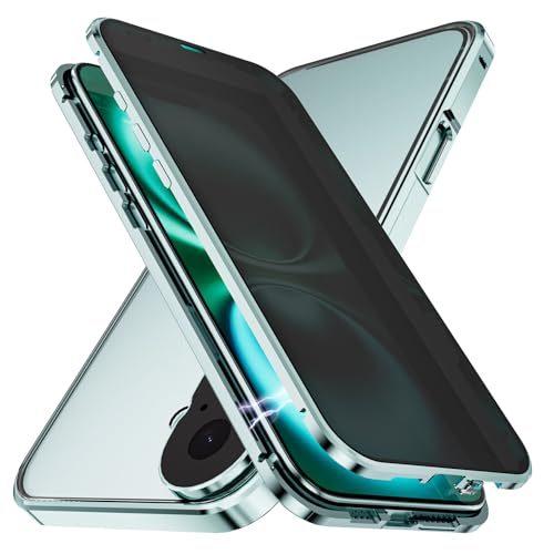 Coque métallique magnétique pour iPhone 16 avec verre de confidentialité premium vert