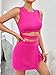 WDIRARA Women's 2 Piece Outfit Cut Out Waist Crop Tank Top and Split Hem Skort Set Hot Pink XS
