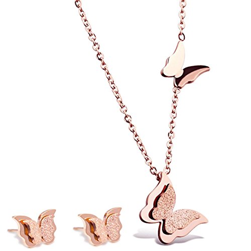 Butterfly Necklace for Women, Rose Gold Butterfly Earrings and Necklace Sets for Women, Christmas Butterfly Gifts for Women