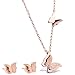 showfay 18k Rose Gold Necklace Stainless Steel Butterfly Pendant Jewelry Gifts For Women (set)