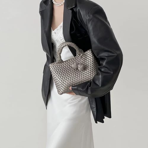 Image of Woven Tote Bag for Women with Coin Purse, Foldable Chain Small Crossbody Handbags, Fashion Shoulder Bag, Hobo Satchel