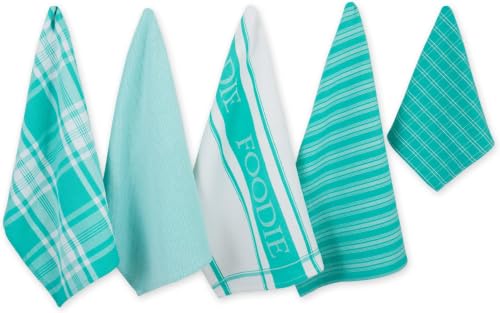 DII Everyday Collection Foodie Kitchen Set, Dishtowel & Dishcloth, Teal, 5 Piece (Pack of 12)