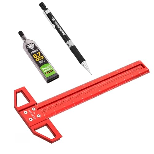 BOXmime Precision Marking Woodworking Rule,12 Inch T Square Ruler, 1/16''Scale Aluminum Alloy Hole Positioning Scribing Ruler Layout Measuring Tools