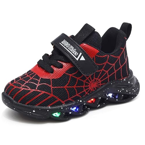 Lysande skor for pojkar - barnskor med LED-ljus, blinkande effekt och kardborreknäppning, andningsbar lättviktssula i PVC, perfekt for vår och höst, inomhus och utomhus(svart,30 EU)