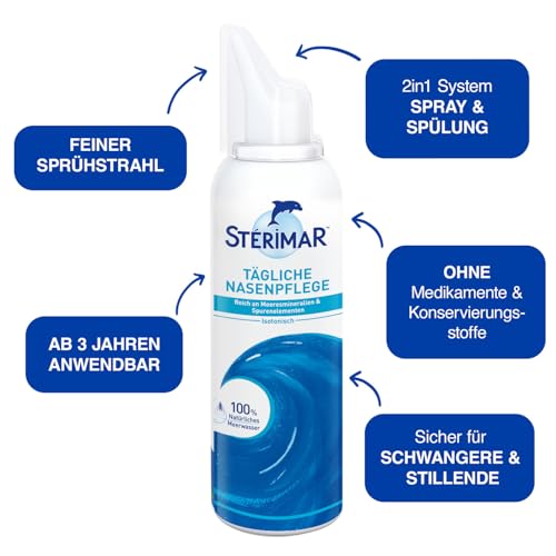 Stérimar Hygiene Meerwasser Nasenspray - 100% natürliches Meerwasser - 2 in 1 Spray & Spülung für Erwachsene und Kindern ab 3 Jahren, 100ml, 300 Sprühstöße
