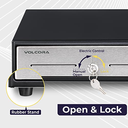 13" Cash Register Drawer For Point Of Sale (Pos) System With 4 Bill 5 Coin Cash Tray, Black And Stainless Steel Front Cash Drawers, Removable Coin Compartment, 24V, Rj11/Rj12 Key-Lock, Media Slot #TOP3