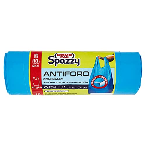 Domopak Spazzy Sacchi Nettezza Antiforo con Manici - Condominiale 110 lt - Blu - 1 confezione da 10 pezzi