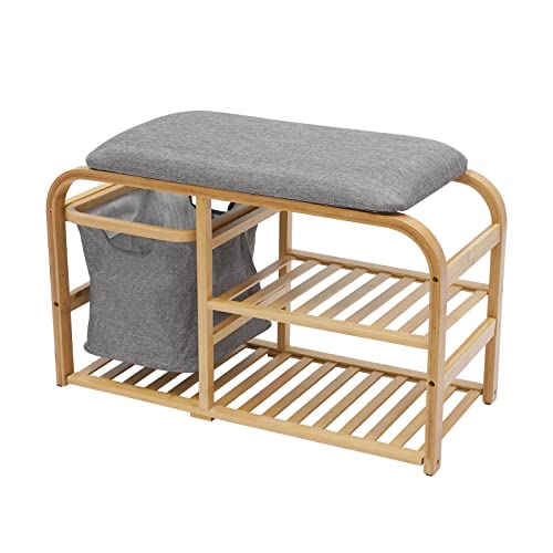 Bilpikogoo Shoe Rack Bench,3 Tier Wooden Storage Bench, Wooden Shoe Rack Bench With 160Lb Load Capacity, 3-Tier Shoe Organizer, Stable Shoe Cubby For Entryway Hallway Living Room #TOP3