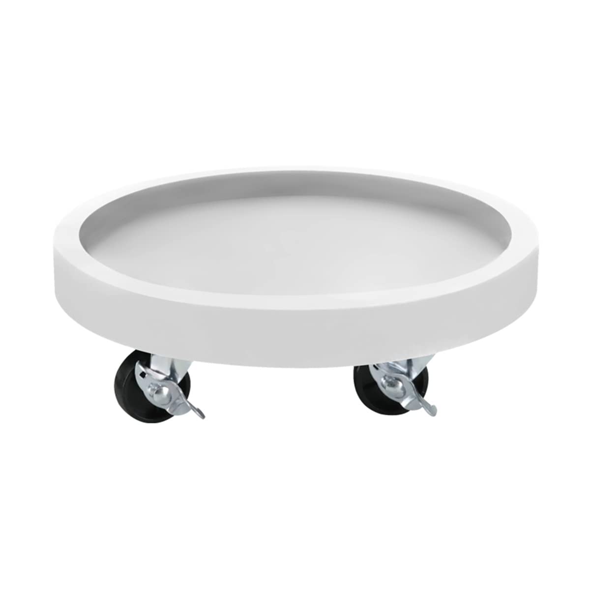 HTDRE Round Plant Caddy with Wheels - Indoor/Outdoor Flower Pot Trolley - 36cm (14.17in) - Grey, White & Black - Mobile Plant Holder with Brake for Easy Movement