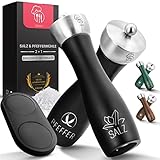 VERZA® Salz Pfeffermühle | Mühlen mit extra hochwertigem Keramikmahlwerk | Gewürzmühle inkl. Untersetzer Holz – Für spielend leichtes Mahlen von Gewürzen – Salz und Pfeffermühle schwarz, pepper mill