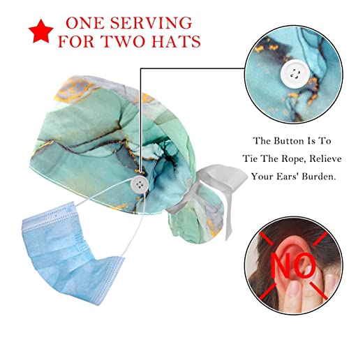 Deyya Multi Beautiful Marble Scrub Hats For Women Long Hair, Working Cap With Button & Sweatband, Unisex Tie Back Hats 2 Packs, Multicoloured 5, Medium-3X-Large #TOP2