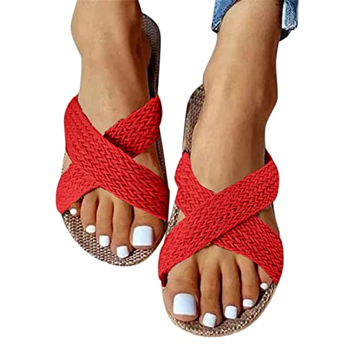 Womens Sandals, Women's Cross Straw Sandals Summer Casual Outdoor Sandals Beach Slippers Non-Slip Comfortable Lightweight Flat Sandals