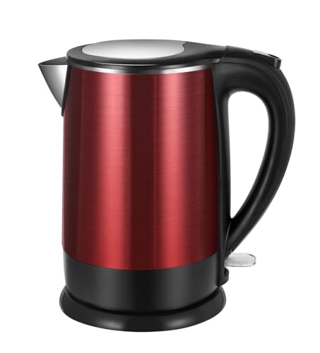 Electric Kettles Stainless Steel for Boiling Water, Double Wall Hot Water Boiler Heater, Cool Touch Teapot, Auto Shut-Off & Boil-Dry Protection, 120V/1200W, 1.7 Liter, 2 Year Warranty (wine red)