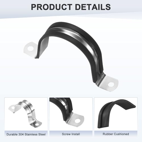 M METERXITY 6erPcs Kabelhalter 2-3/16 Zoll/55 mm 304 Edelsthal Gummi-Gepolstert Isolierter Kabelhalter U-Form Metallhalter Für Rohr/Kabel/Leitung/Schleifen-Installation