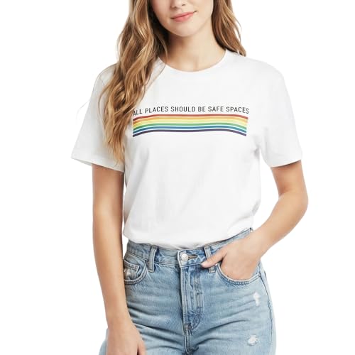 Pride Shirts for Women Gay Tee All Places Should Be Safe Spaces Shirt LGBTQ Rainbow Shirt Ally Equality Tops — view 4
