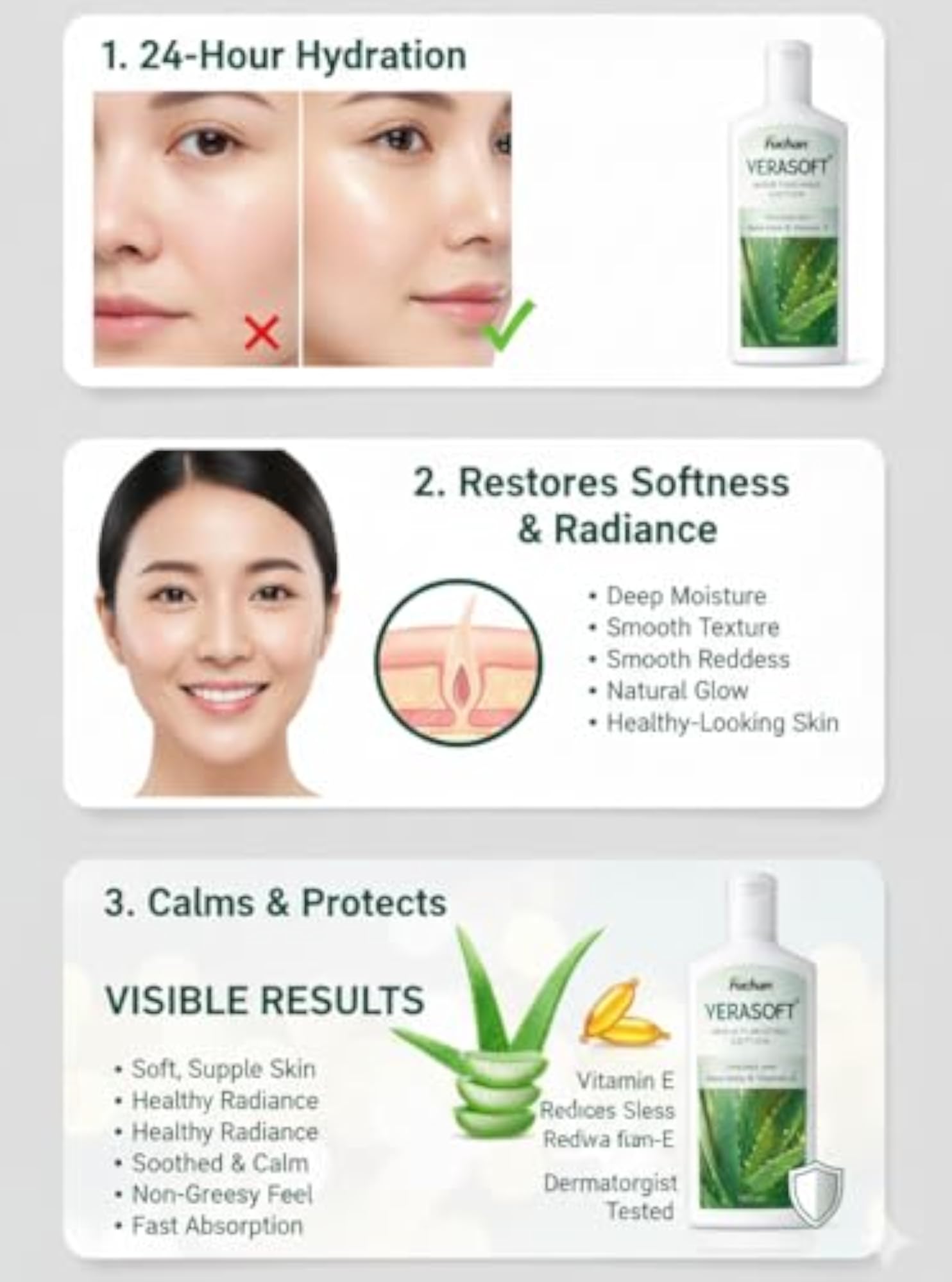 Verasoft Moisturizing Lotion with Aloe Vera & Vitamin-E, Deep Hydration
