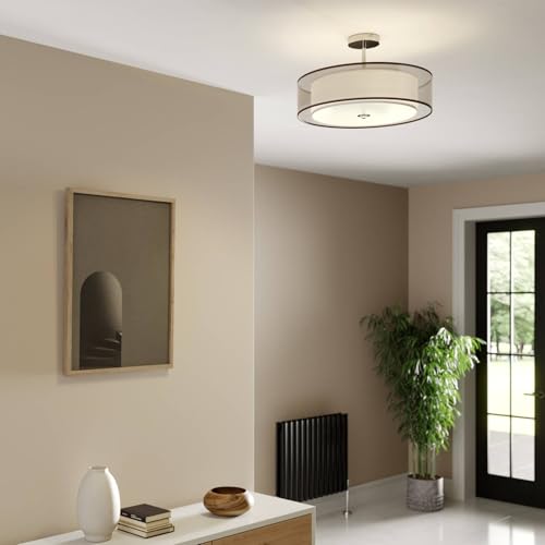 Plafoniera Lindby Pikka, Marrone, Tessile, Ø 50 Cm, E27 - 3