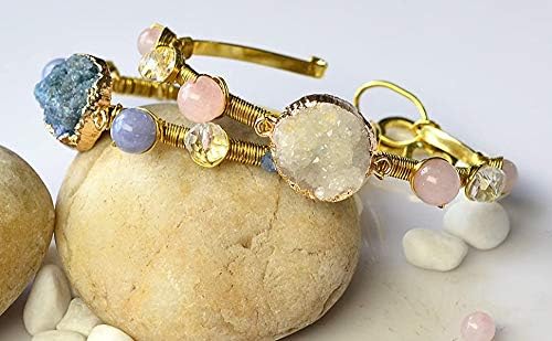 LE SKY Natural Druzy Agate Round Pendants Connectors Gemstones Links Charms with Brass Pinch Bails for Jewelry Making 5 Pcs - Image 4