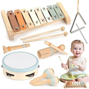 Montessori Toys for 1 Year Old Girls Gifts, Baby Musical Instruments for Toddlers 1-3, Musical Toys for Babies 6-12-18 Months with Boho Xylophone/Drum, Christmas Birthday Gifts for One Year Old Boy