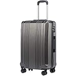 Coolife Luggage Suitcase PC+ABS with TSA Lock Spinner Carry on Hardshell Lightweight 20in 24in 28in (Grey, M(24IN))