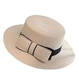 yeuyyben cappello estivo da donna, con fiocco, in paglia, con visiere parasole, cappello piatto da viaggio, cappello piatto alla moda, cappello da pescatore, cappello da spiaggia, beige, taglia unica