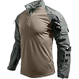 Men's Tactical Shirts Military Combat Shirt，1/4 Zipper Long Sleeve Ripstop Top for Outdoor Paintball Airsoft Green XL
