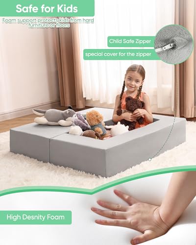 Forias Kids Couch Toddler Couch Sofa for Kids, Modular Kids Foam Sofa for Playroom Bedroom, Convertible Toddler Fold Out Play Couch Set with Washable Cover
