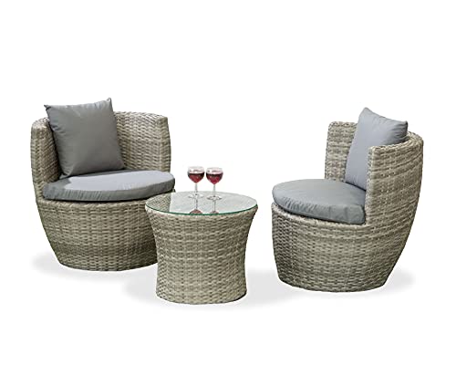 Garden Store Direct Rattan Wicker Bottle Shape Bistro Patio Set, Aluminium, Seat Pads & Back Cushions, 3 Colours To Choose From (Grey) - Image 8