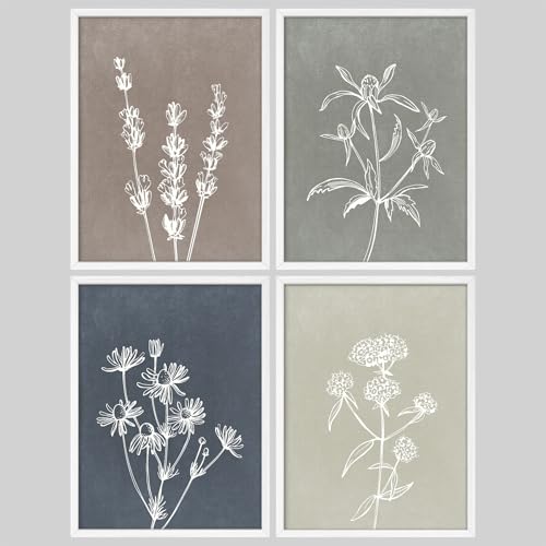 SIGNWIN Framed Poster Minimal Botanical Line Art Flower in Earthy