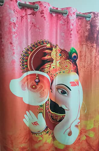 Image of 3D Digital Printed Heavy Fabric Shri Ganesha God Design Curtains for Pooja Room, Temple, Home, 4x9 feet, Set of 2 Pcs
