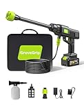 GroveGrip Cordless Pressure Washer with 1X4000mAh Batteries, 870 PSI Portable Power Cleaner with 10-Level Adjustable Pressure & 6-in-1 Nozzle for Cars, Patios & Tap-Free Garden Watering