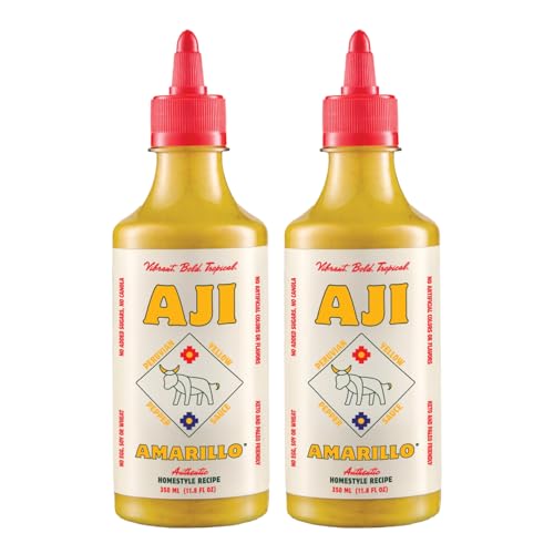Aji Amarillo Peruvian Hot Sauce - Authentic Yellow Chili Sauce Made w/Aji Amarillo Peppers - Vegan, Soy & Gluten Free, Keto - Gourmet Sauce for Eggs, Chicken, Veggies, & Marinades - 350ml (2 Pack)