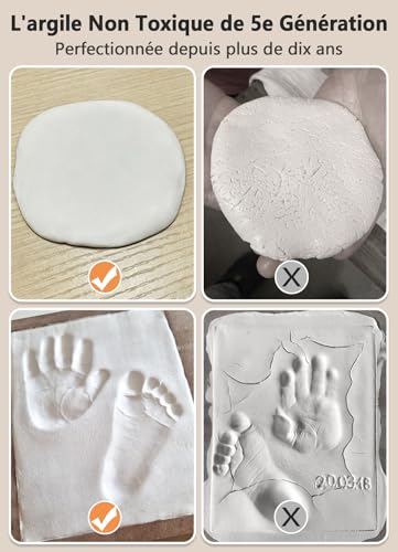 PewinGo Cadre Empreintes Bébé, Kit Empreinte Pieds et Mains Bebé pour Cadeau Nouveau Né Naissance, Personnalisé Kit d'impression de Cadre Photo pour Bébe-Blanc – vue 3