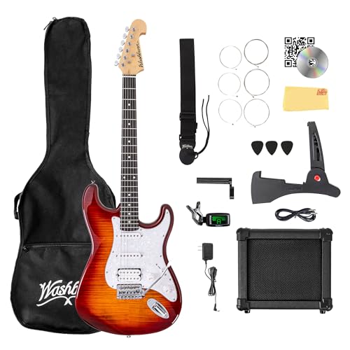 Washburn Sonamaster Deluxe electric guitar pack in sunburst with amplifier, cable, gig bag, and accessories